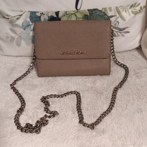 Michael Kors Preloved Taupe Crossbody Bag with Added Chain Strap(not Orignal)